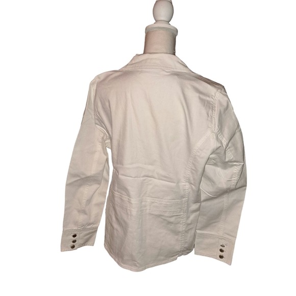 NWT-Denim & Co Large White Three Button Stretch Denim Blazer with Silver Buttons - Picture 10 of 11